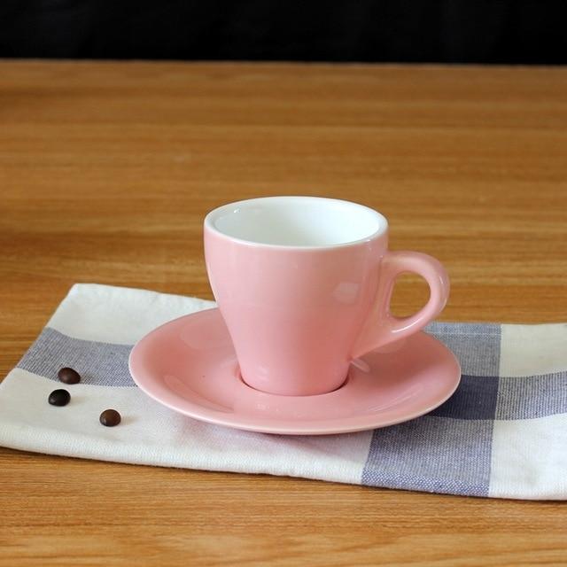 Crop 80ml Different Colors Ceramic Coffee Cup and Saucer For Espresso