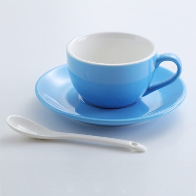 Crop 150ml Different Colors Ceramic Coffee Cup and Saucer