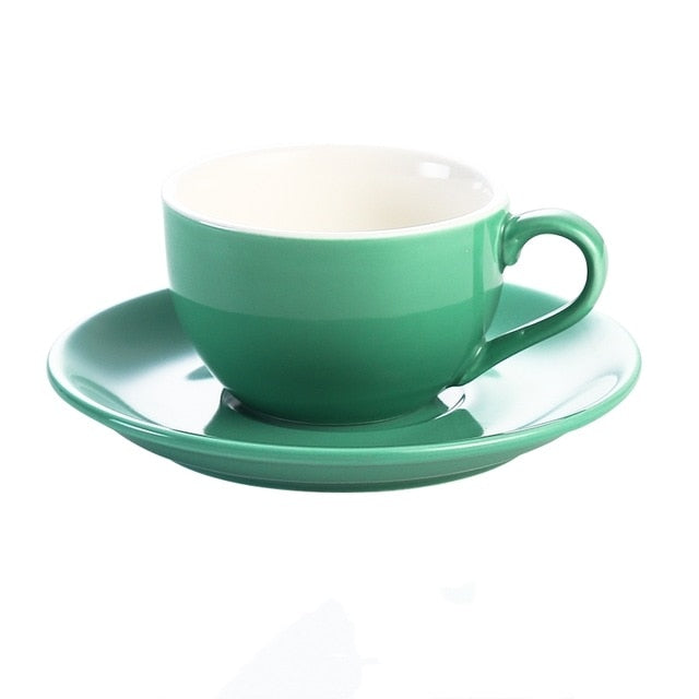 Crop 150ml Different Colors Ceramic Coffee Cup and Saucer